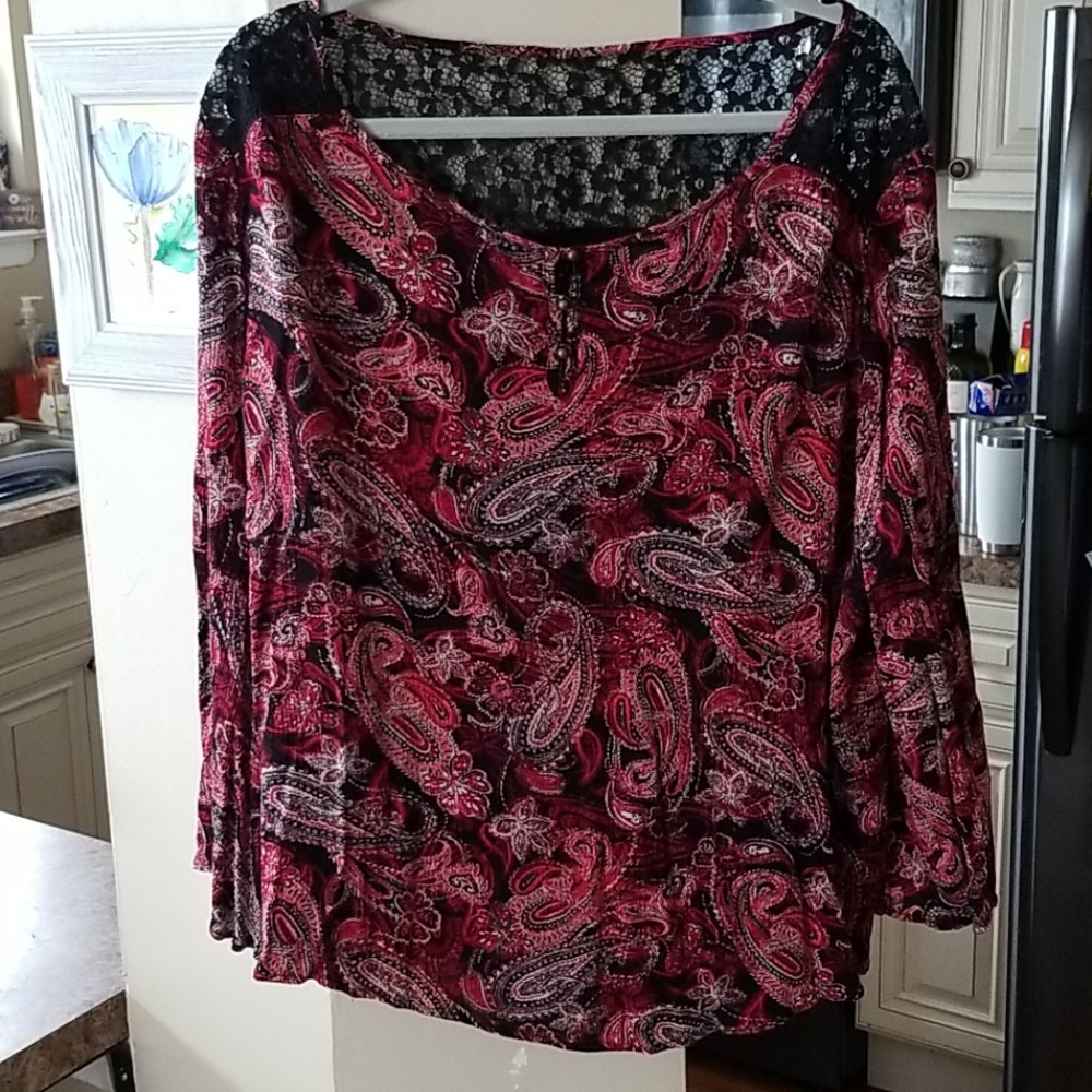 Paisley blouse with lace upper back